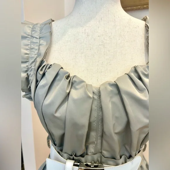 Marc Jacobs Gray Ruffled Dress with White Belt - Picture 5 of 16